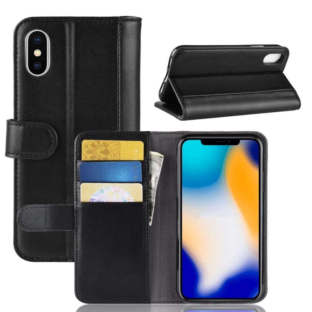 Funda de cuero genuino iPhone Xs Max, negro