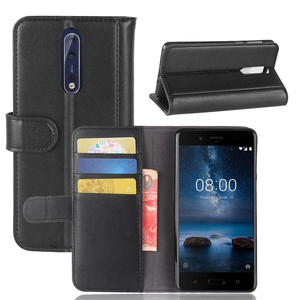 Funda de cuero genuino Nokia 8, Negro