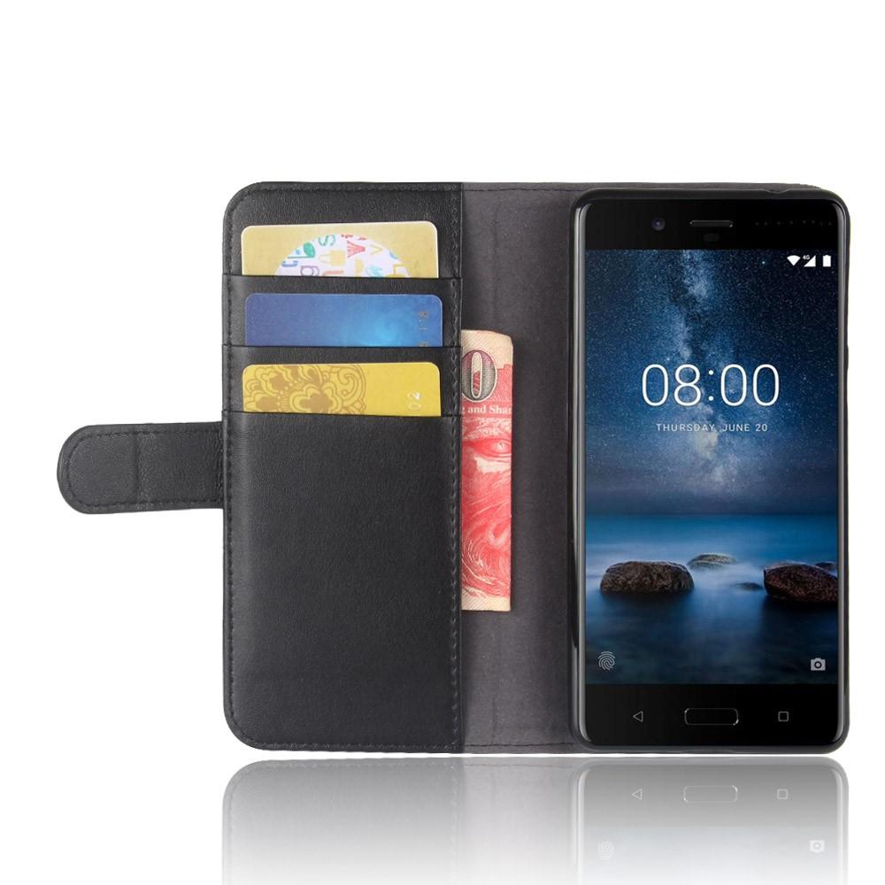 Funda de cuero genuino Nokia 8, Negro