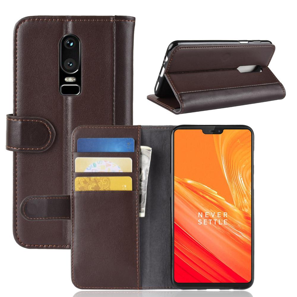 Funda de cuero genuino OnePlus 6, marrón