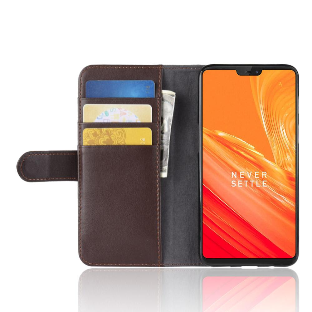 Funda de cuero genuino OnePlus 6, marrón