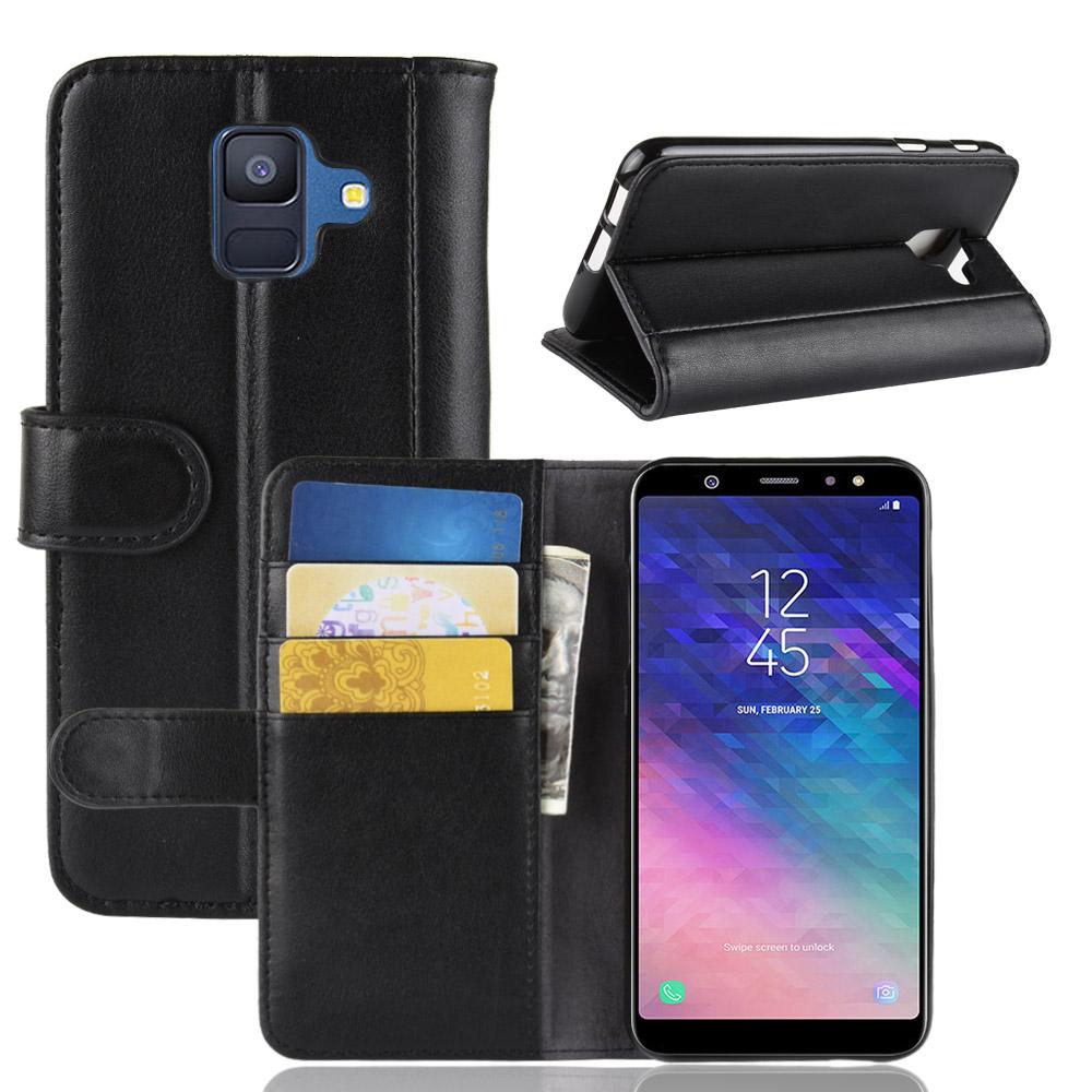 Funda de cuero genuino Samsung Galaxy A6 2018, Negro