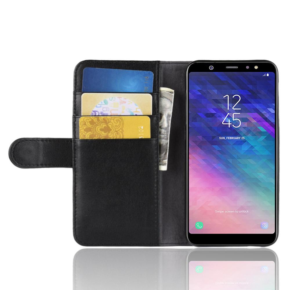Funda de cuero genuino Samsung Galaxy A6 2018, negro