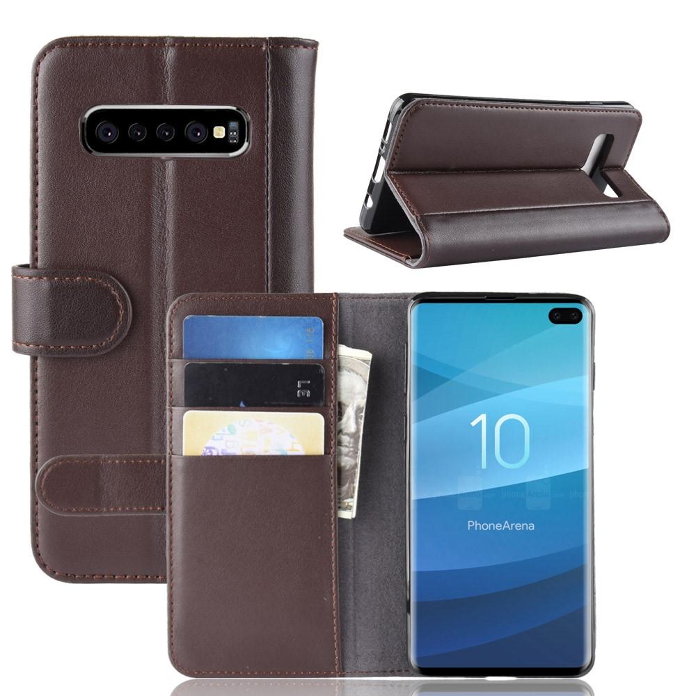 Funda de cuero genuino Samsung Galaxy S10 Plus, marrón