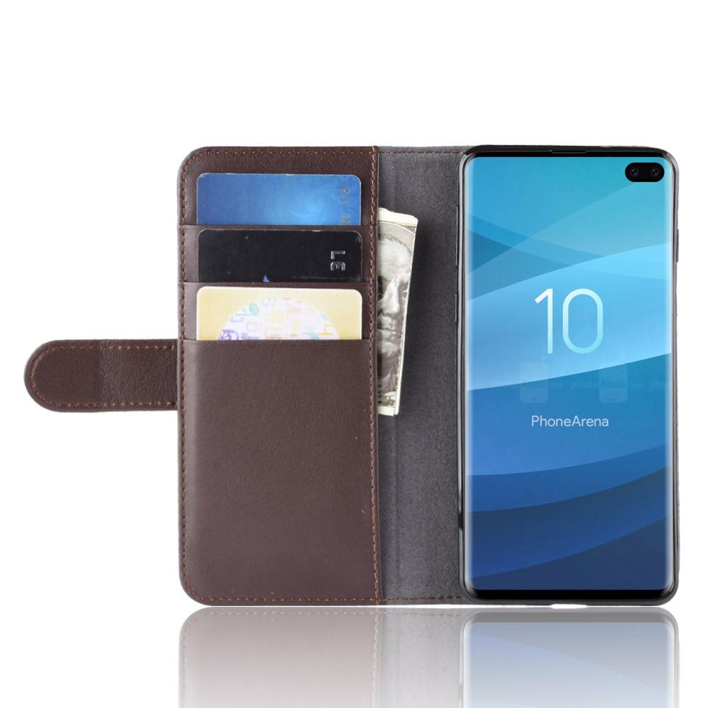 Funda de cuero genuino Samsung Galaxy S10 Plus, marrón