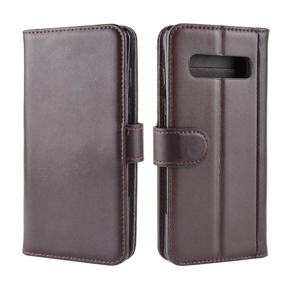 Funda de cuero genuino Samsung Galaxy S10 Plus, marrón