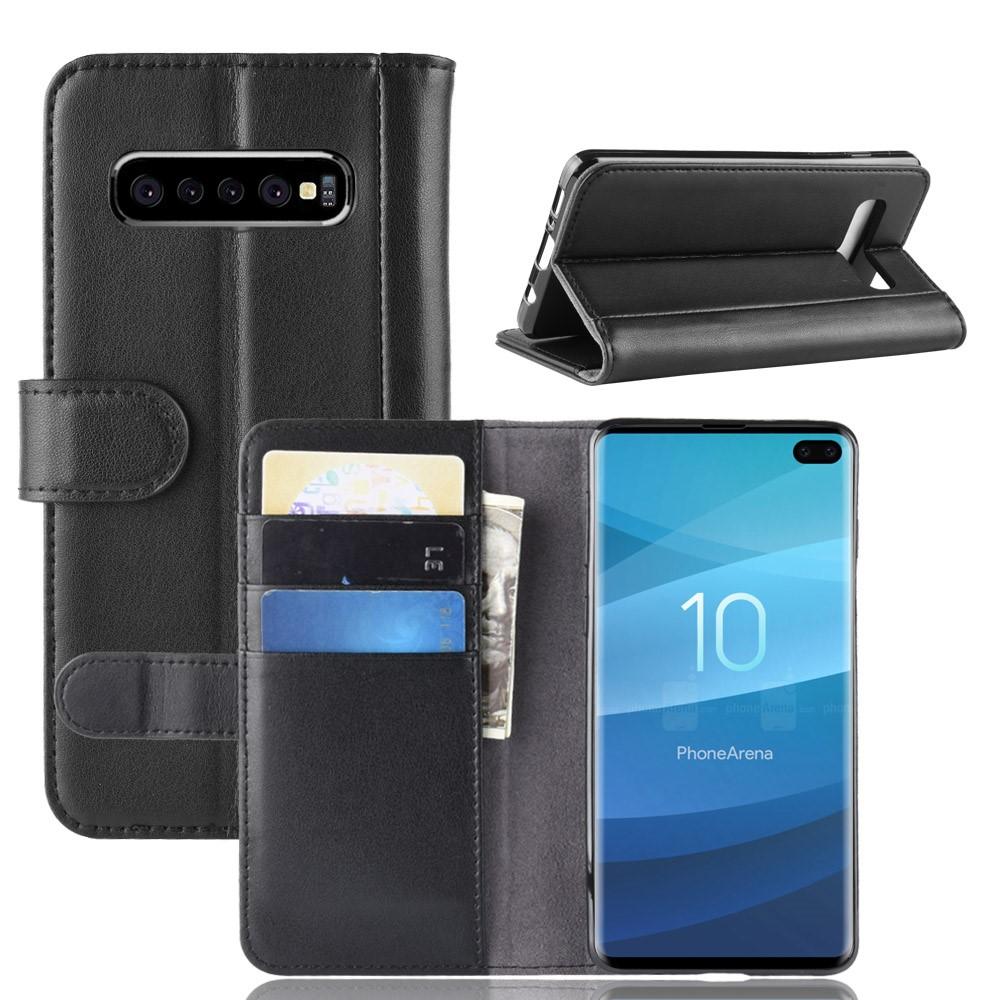 Funda de cuero genuino Samsung Galaxy S10 Plus, Negro
