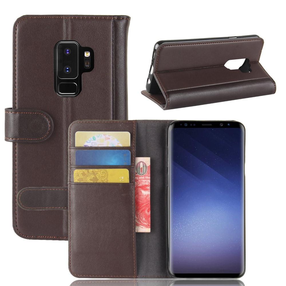 Funda de cuero genuino Samsung Galaxy S9 Plus, marrón