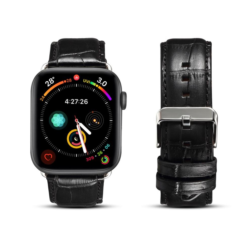 Cocodrilo Correa de piel Apple Watch 45mm Series 8 negro