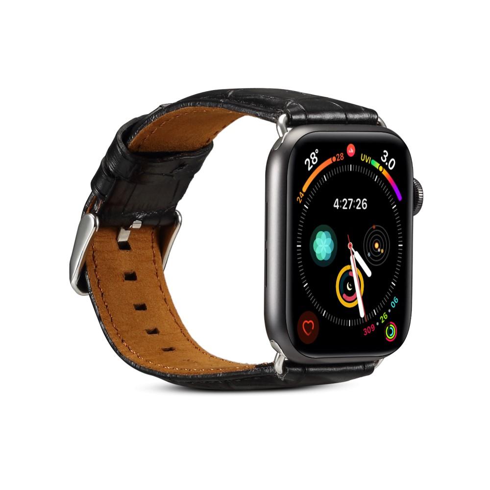 Cocodrilo Correa de piel Apple Watch 45mm Series 8 negro