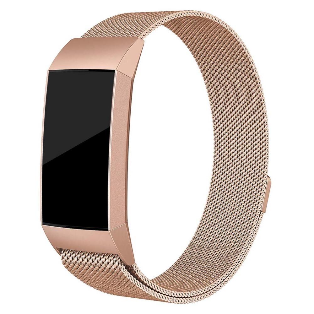 Pulsera milanesa para Fitbit Charge 3/Charge 4, Oro rosa