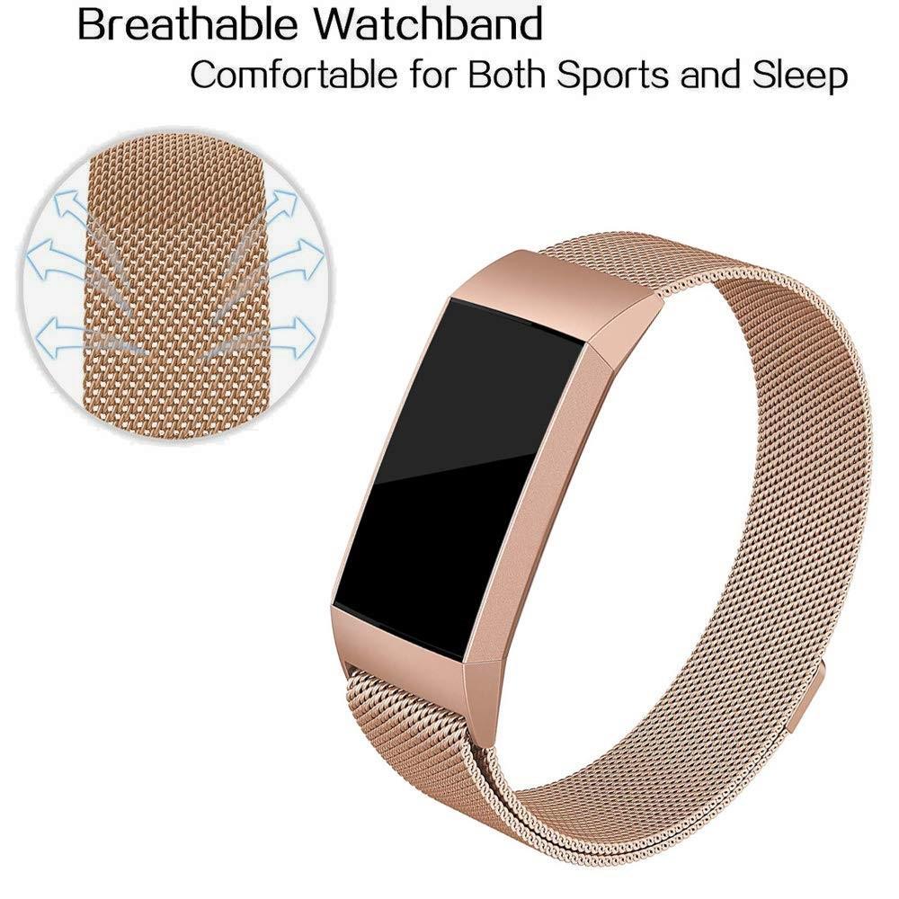 Pulsera milanesa para Fitbit Charge 3/Charge 4, Oro rosa