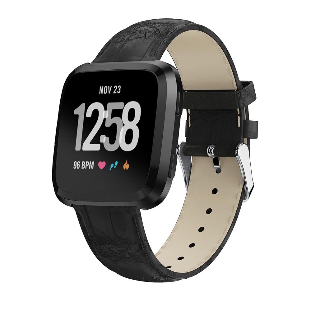 Cocodrilo Correa de piel Fitbit Versa/Versa 2 Negro