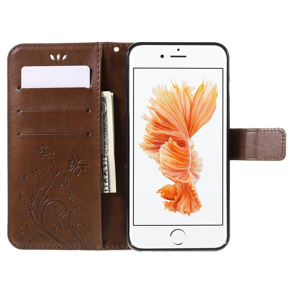 Funda de cuero con mariposas para iPhone 6/6S, marrón