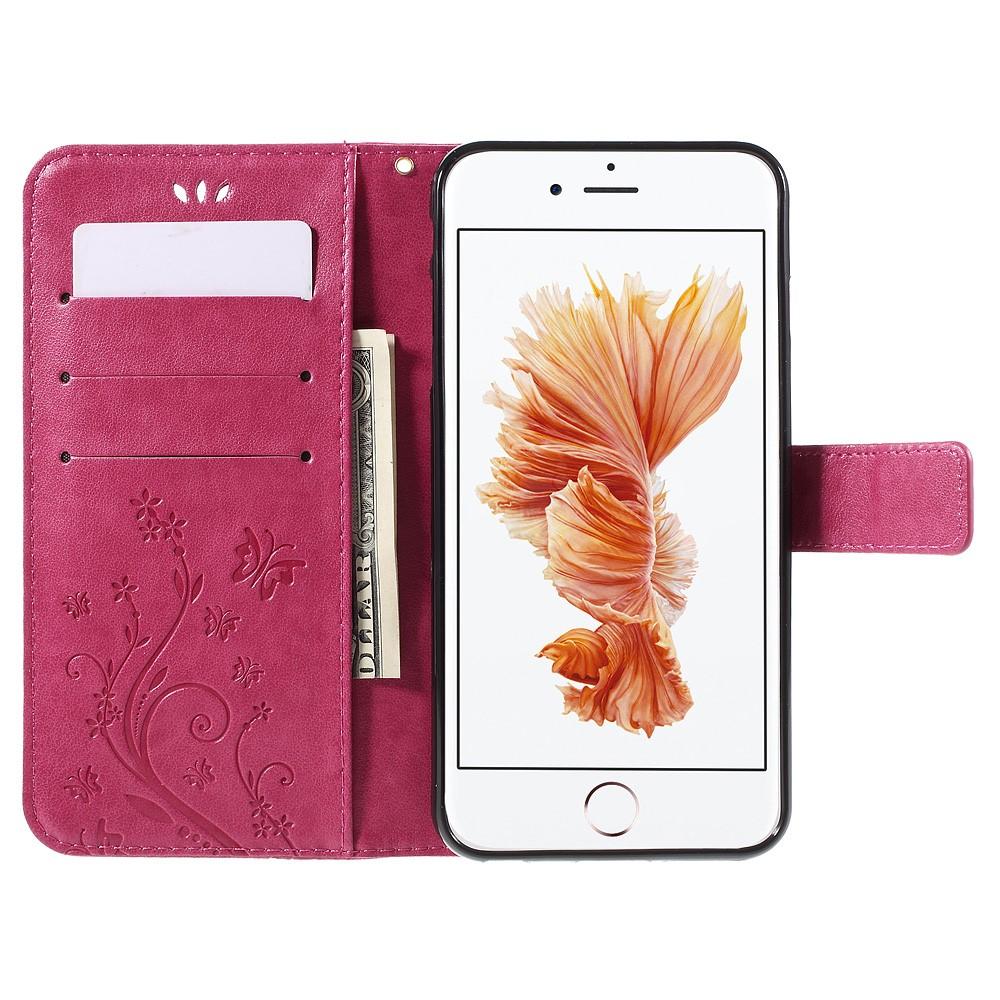 Funda de cuero con mariposas para iPhone 6/6S, rosado