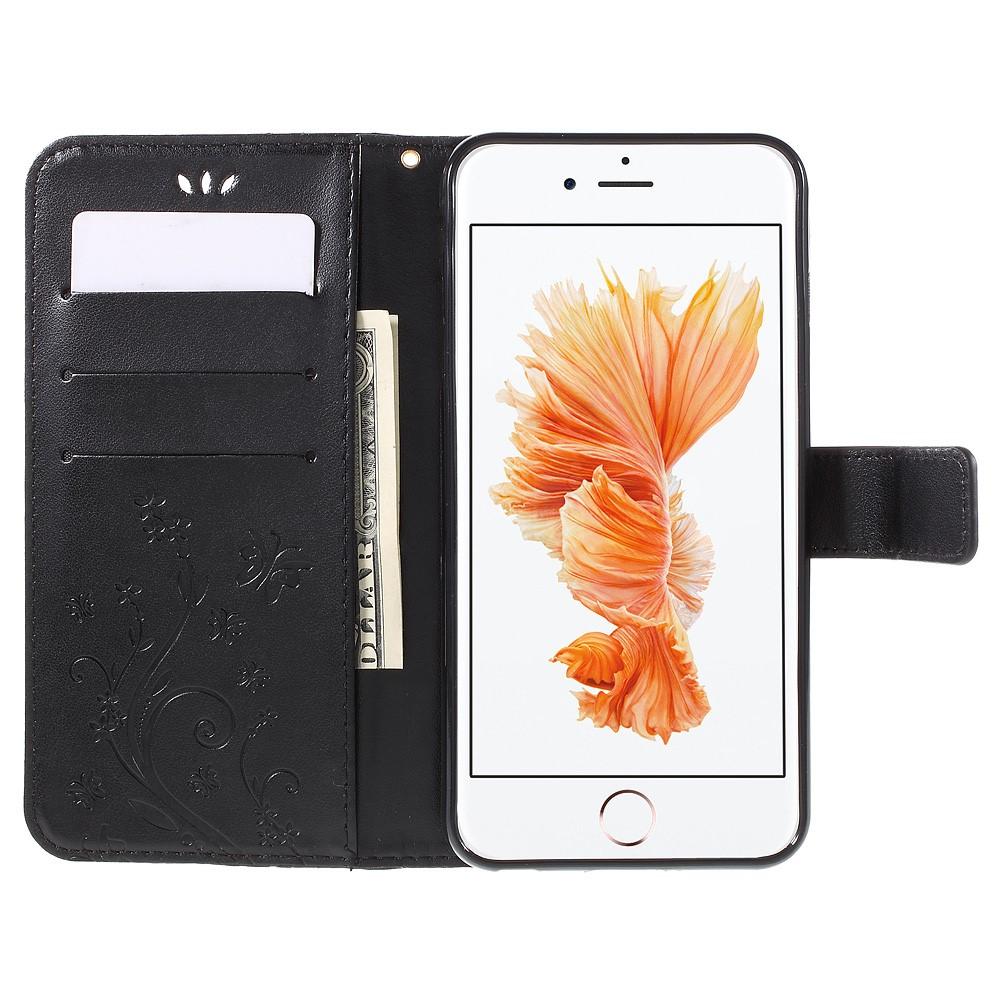 Funda de cuero con mariposas para iPhone 6/6S, negro