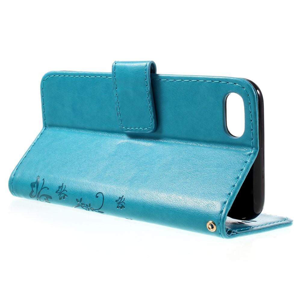Funda de Cuero con Mariposas iPhone SE 2022, Azul