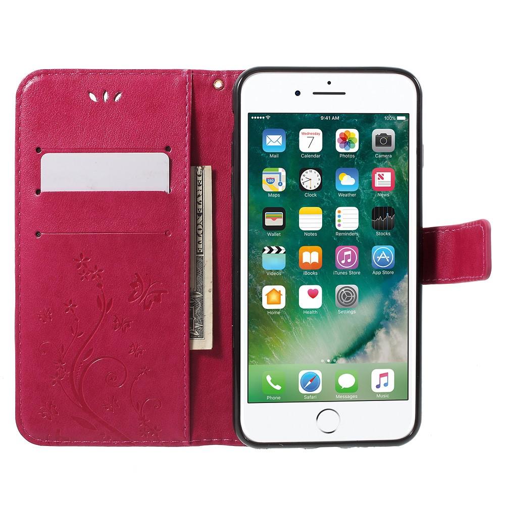 Funda de Cuero con Mariposas iPhone 7 Plus/iPhone 8 Plus, Rosa