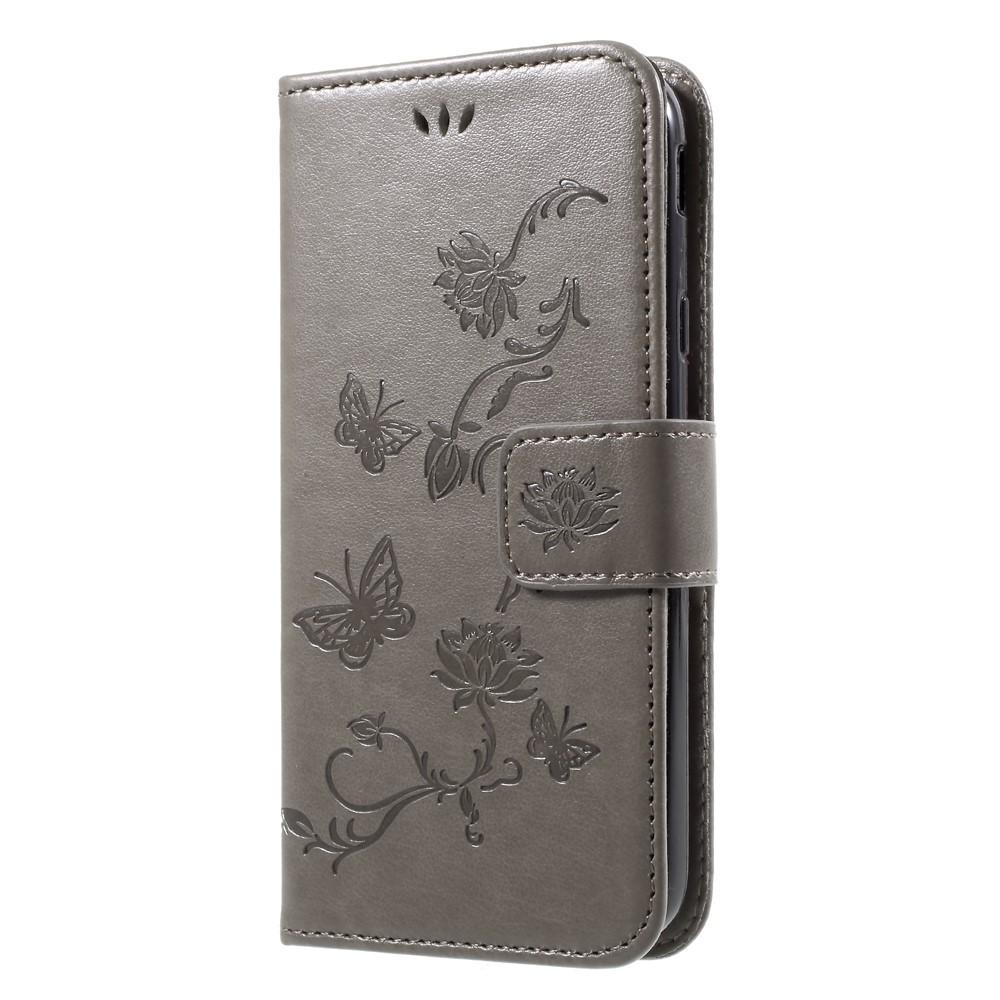 Funda de cuero con mariposas para Samsung Galaxy J3 2017, gris