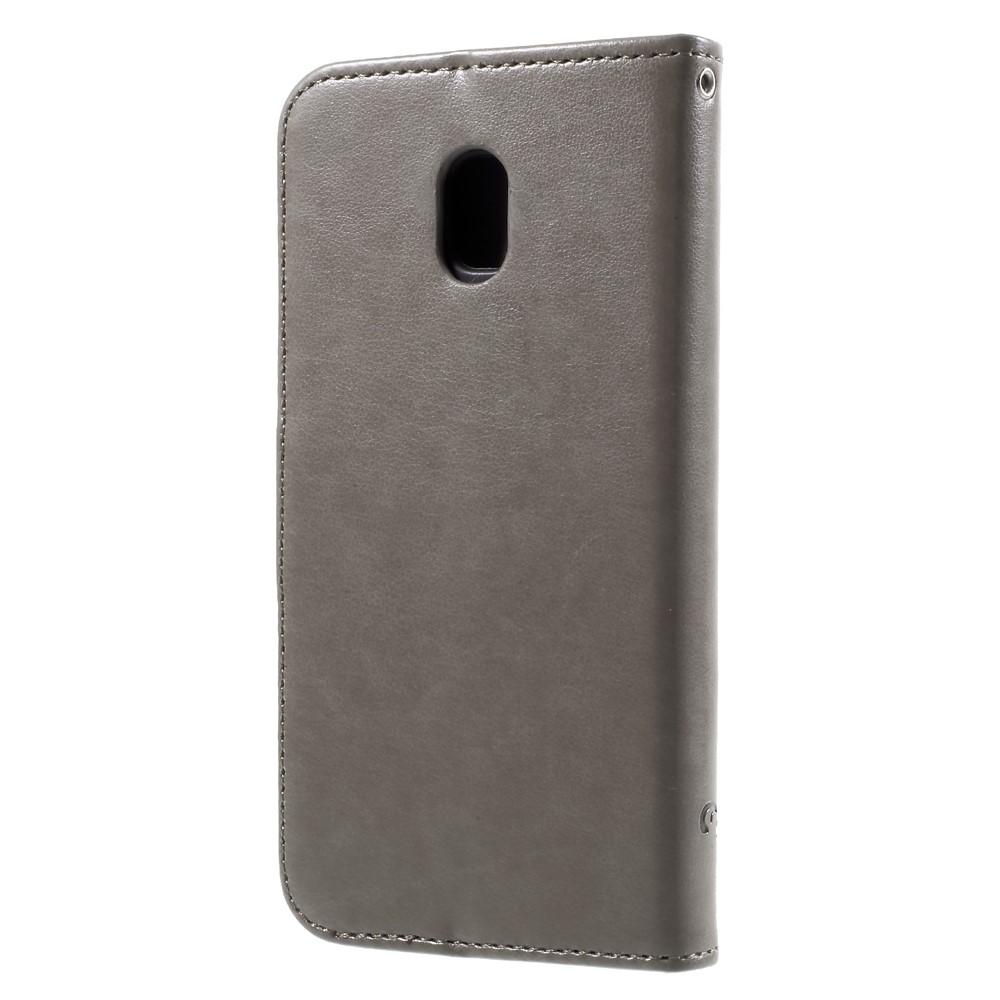 Funda de cuero con mariposas para Samsung Galaxy J3 2017, gris