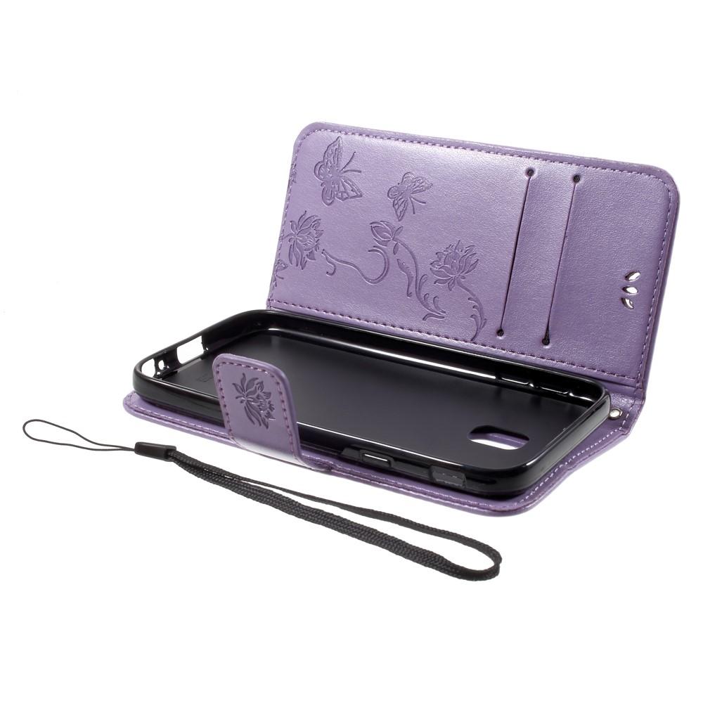 Funda de cuero con mariposas para Samsung Galaxy J3 2017, violeta