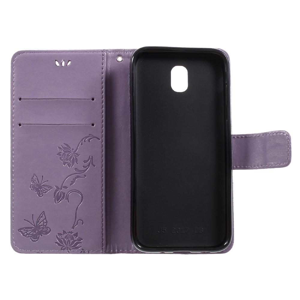 Funda de cuero con mariposas para Samsung Galaxy J5 2017, violeta