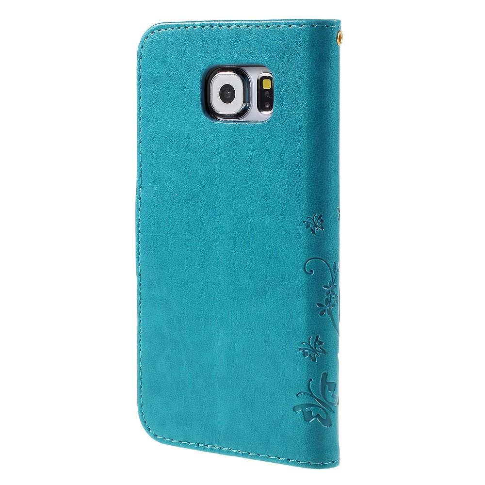 Funda de cuero con mariposas para Samsung Galaxy S6, azul