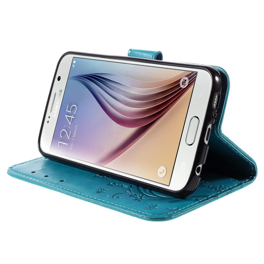 Funda de cuero con mariposas para Samsung Galaxy S6, azul