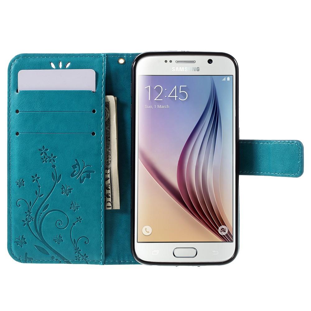 Funda de cuero con mariposas para Samsung Galaxy S6, azul