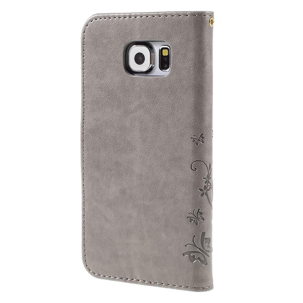 Funda de cuero con mariposas para Samsung Galaxy S6, gris