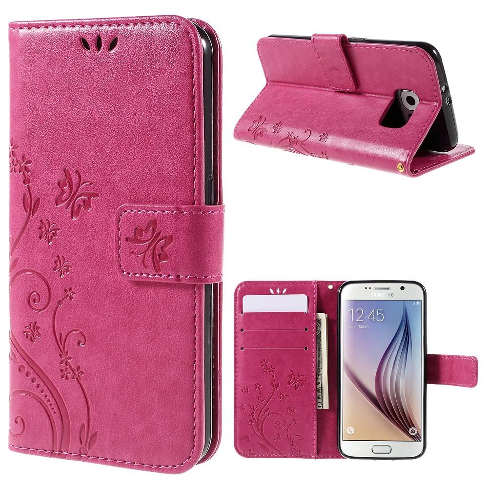 Funda de cuero con mariposas para Samsung Galaxy S6, rosado