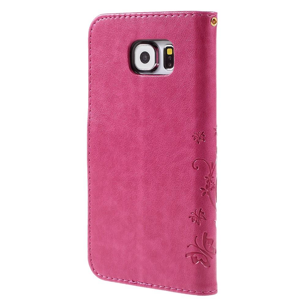 Funda de cuero con mariposas para Samsung Galaxy S6, rosado