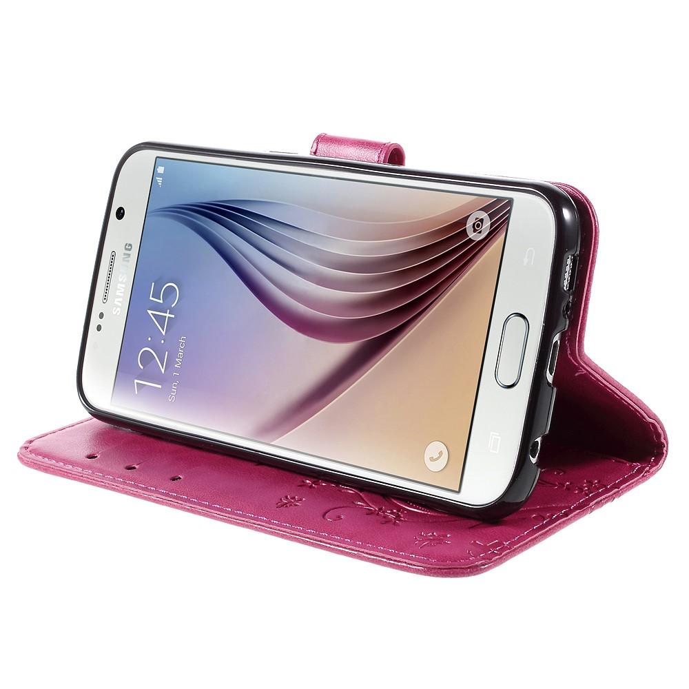 Funda de cuero con mariposas para Samsung Galaxy S6, rosado