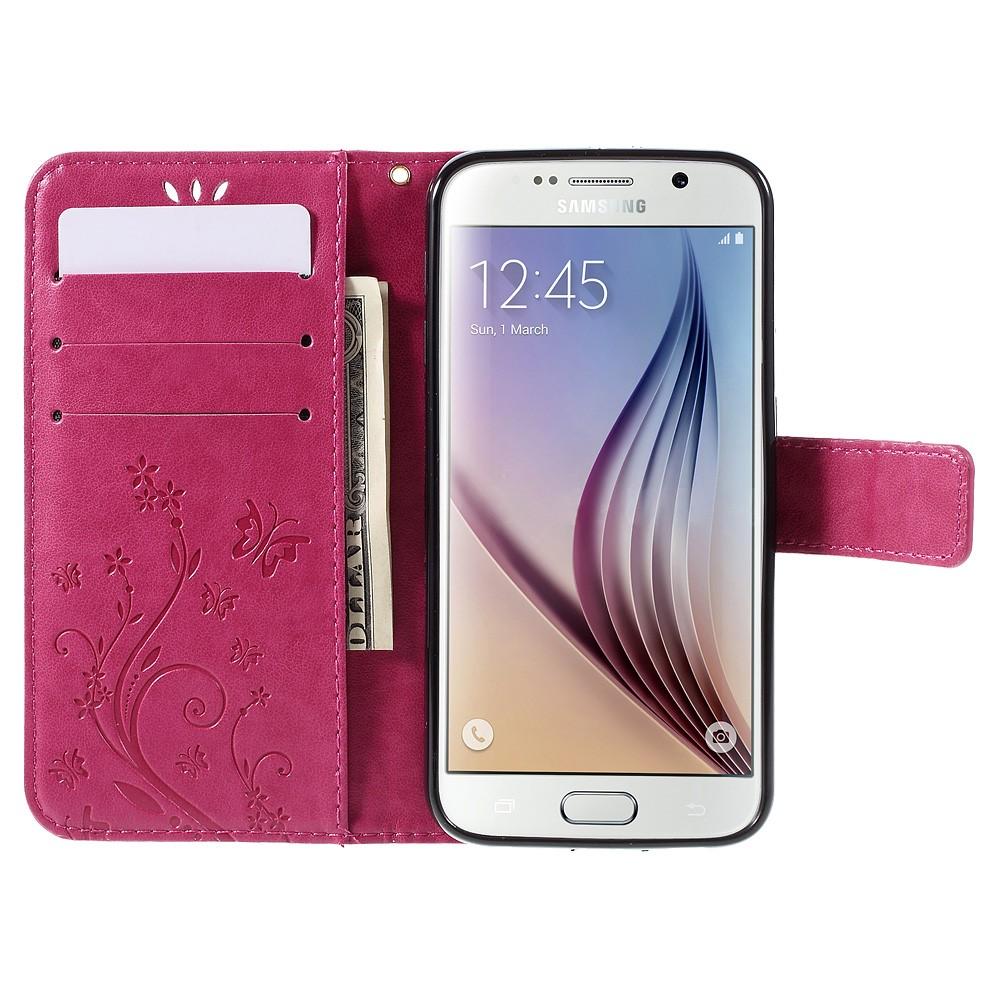 Funda de cuero con mariposas para Samsung Galaxy S6, rosado