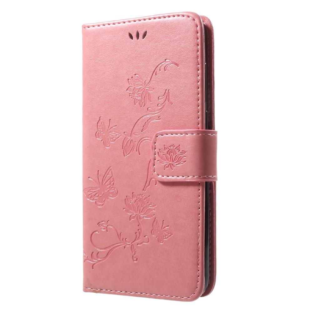 Funda de cuero con mariposas para Huawei Honor 9, rosado
