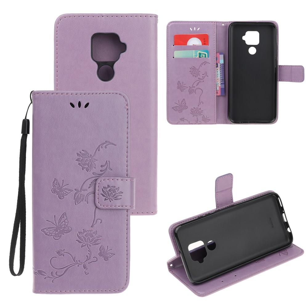 Funda de cuero con mariposas para Huawei Mate 30 Lite, violeta
