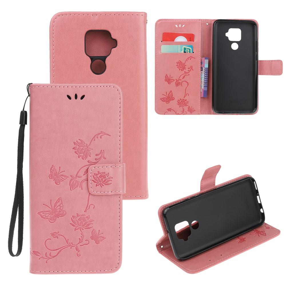 Funda de cuero con mariposas para Huawei Mate 30 Lite, rosado