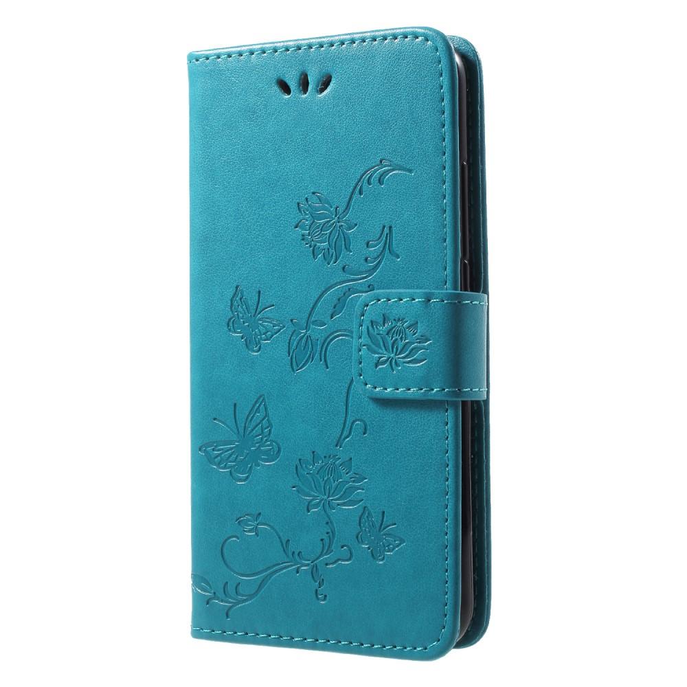 Funda de cuero con mariposas para Huawei P20 Lite, azul