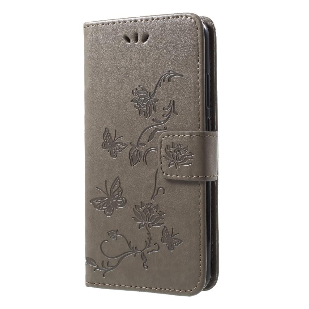 Funda de cuero con mariposas para Huawei P20 Lite, gris