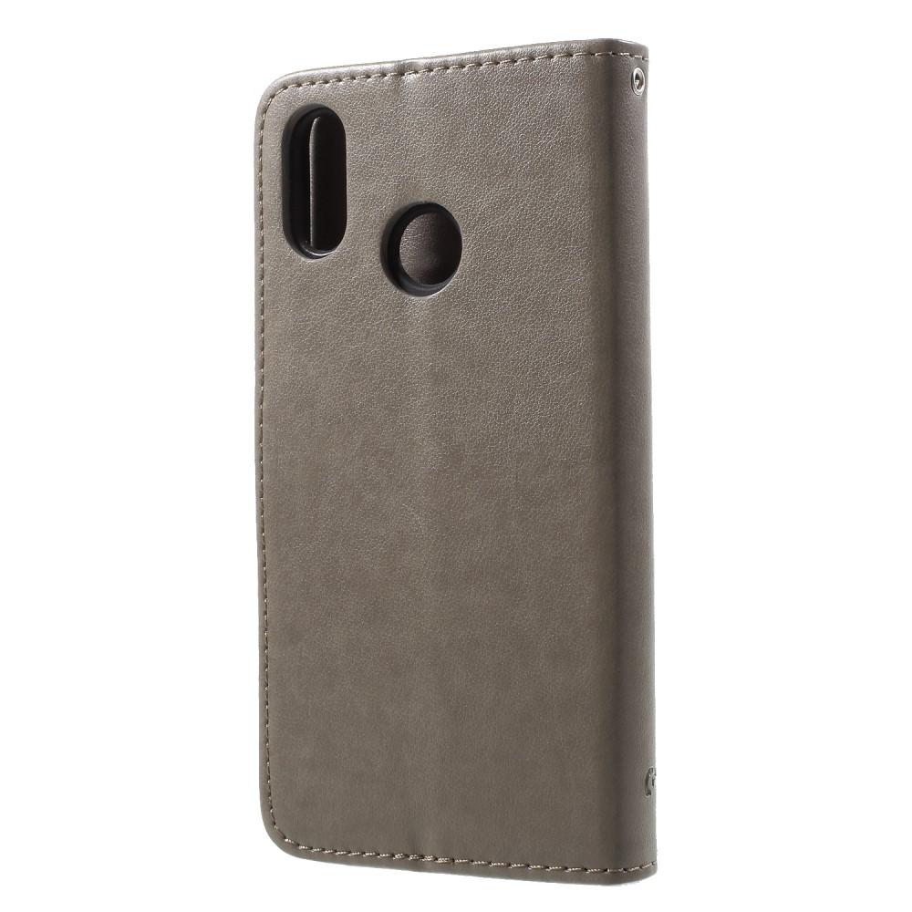 Funda de cuero con mariposas para Huawei P20 Lite, gris