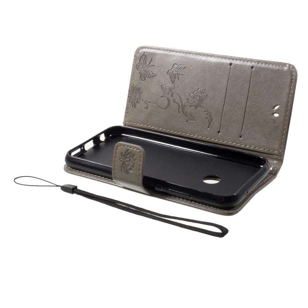 Funda de Cuero con Mariposas Huawei P20 Lite, Gris