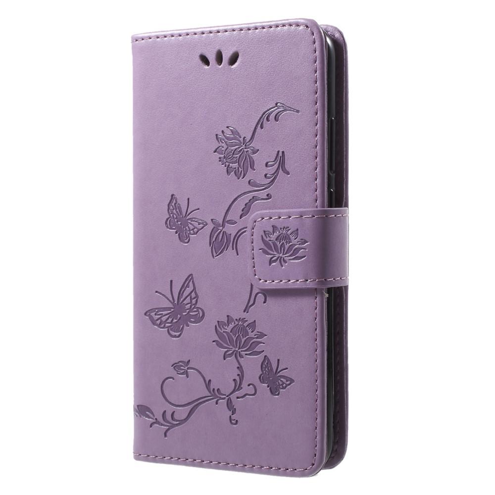 Funda de cuero con mariposas para Huawei P20 Lite, violeta