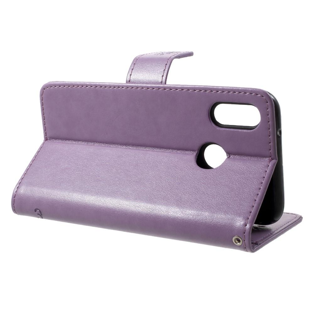 Funda de cuero con mariposas para Huawei P20 Lite, violeta