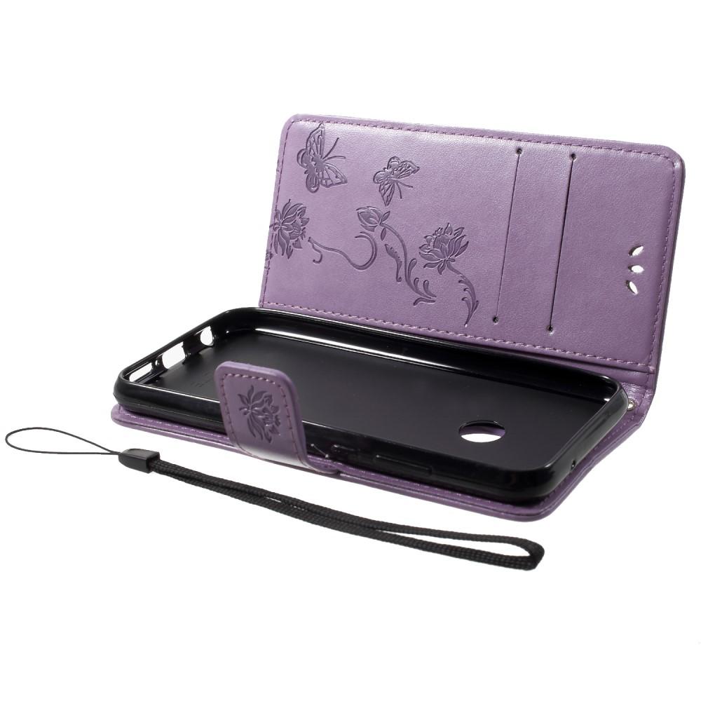 Funda de cuero con mariposas para Huawei P20 Lite, violeta