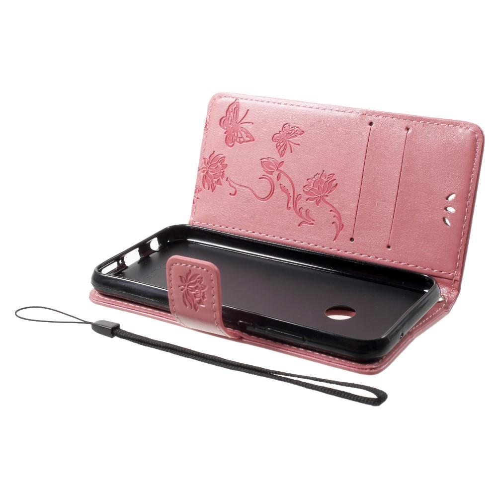 Funda de Cuero con Mariposas Huawei P20 Lite, Rosa