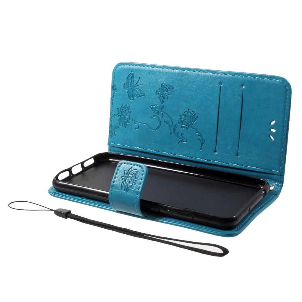 Funda de Cuero con Mariposas Huawei P20 Pro, Azul