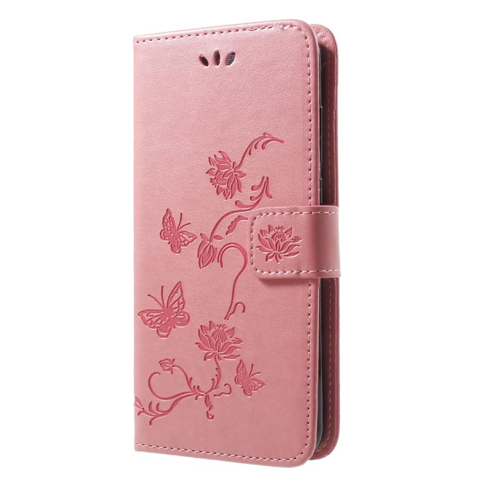 Funda de Cuero con Mariposas Huawei P20 Pro, Rosa