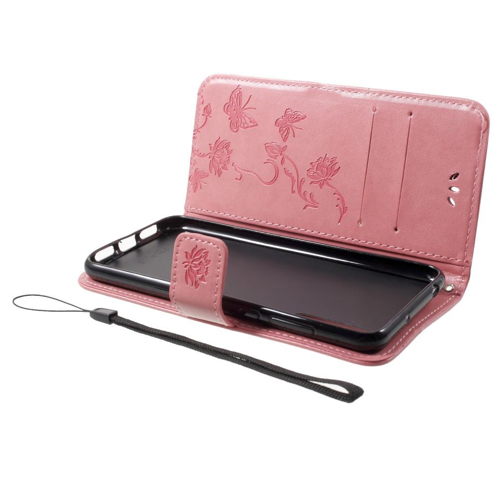 Funda de Cuero con Mariposas Huawei P20 Pro, Rosa