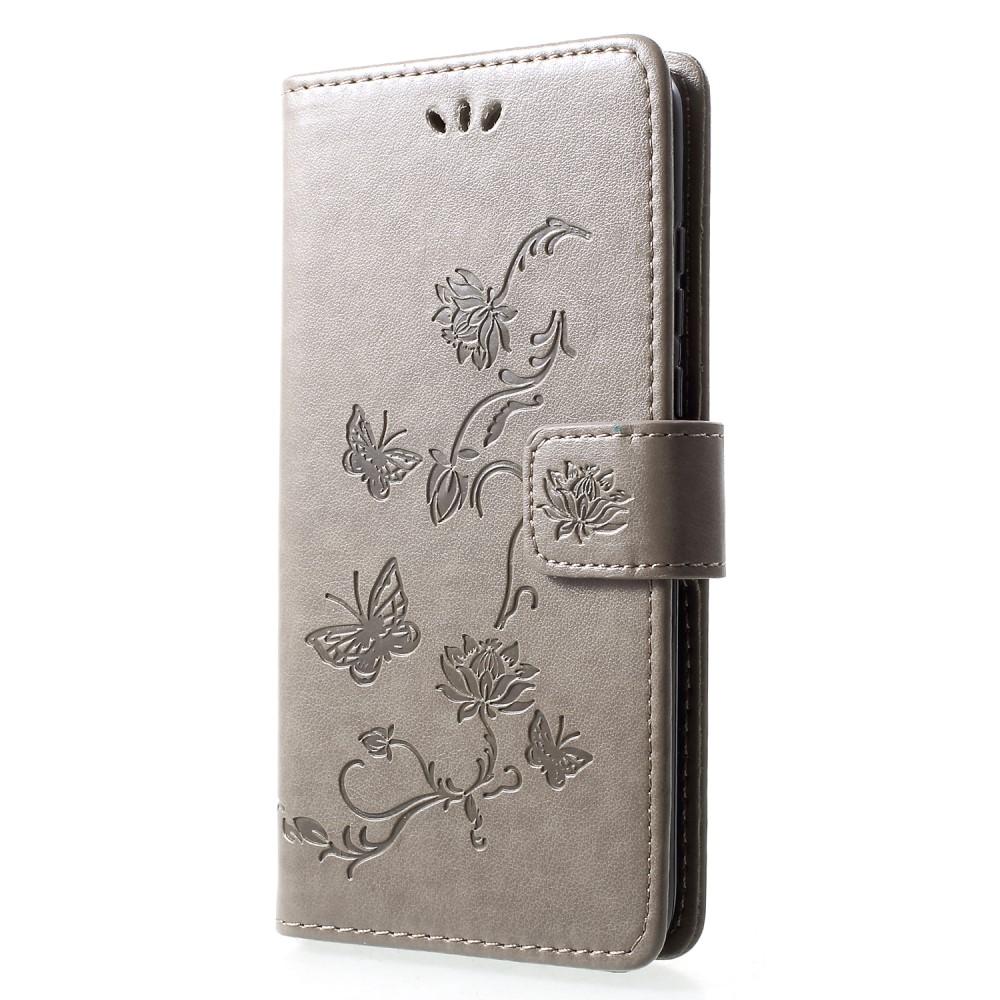 Funda de Cuero con Mariposas Huawei P30 Lite, Gris