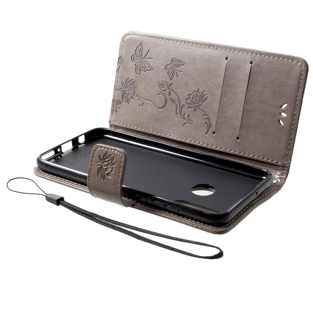 Funda de Cuero con Mariposas Huawei P30 Lite, Gris
